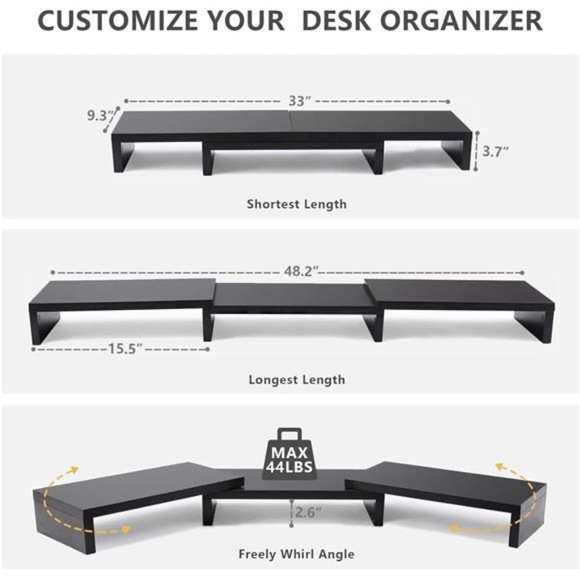 Dual Monitor Stand Riser Office Desktop Organizer Stands for 2 Monitors Length - Picture 5 of 6